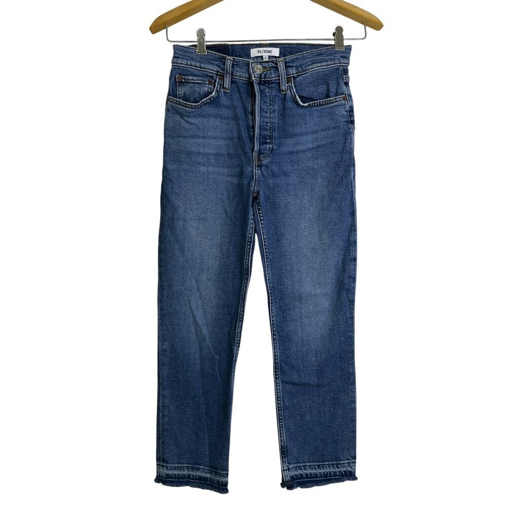 Re/Done 90s High Rise Extra Crop Jeans Womens 25 Blue Denim Button Undone Hem
